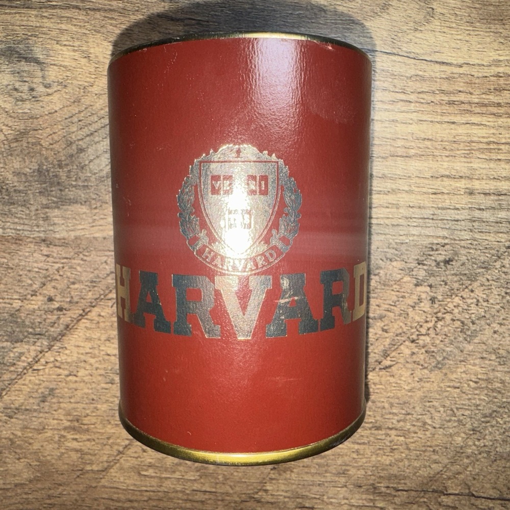 Vtg 70s Harvard University Gold Embossed Logo Crimson Red Metal Pencil Holder